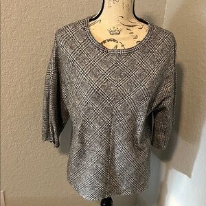 Ann Taylor Black and White Plaid Blouse with 3/4 length sleeves.